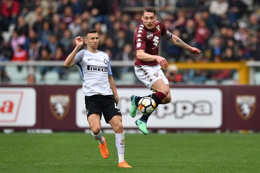 TURIN, ITALY - APRIL 08: Andrea Belotti (R) of Torino FC competes with Ivan Perisic of FC Internazionale during the Serie A match between Torino FC and FC Internazionale at Stadio Olimpico di Torino on April 8, 2018 in Turin, Italy. (Photo by Valerio Pennicino/Getty Images) TURIN, ITALY - APRIL 08: Andrea Belotti (R) of Torino FC competes with Ivan Perisic of FC Internazionale during the Serie A match between Torino FC and FC Internazionale at Stadio Olimpico di Torino on April 8, 2018 in Turin, Italy. (Photo by Valerio Pennicino/Getty Images)