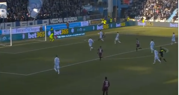 Iago Falque batte a rete sfruttando il posizionamento errato della difesa della SPAL Iago Falque batte a rete sfruttando il posizionamento errato della difesa della SPAL