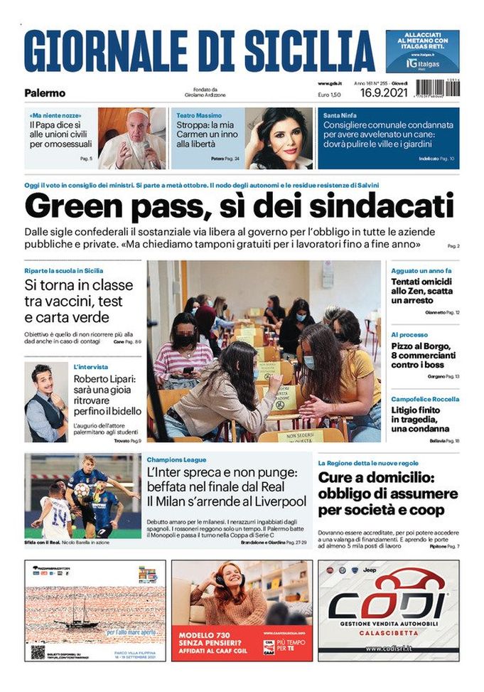 Prima Pagina, Giornale di Sicilia: “Il Palermo batte il Monopoli e passa il turno” 