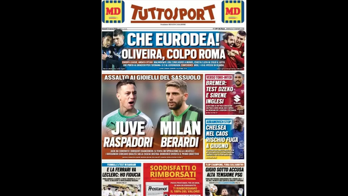 Prima Pagina, Tuttosport: “Che Eurodea! Oliveira, colpo Roma”  Prima Pagina