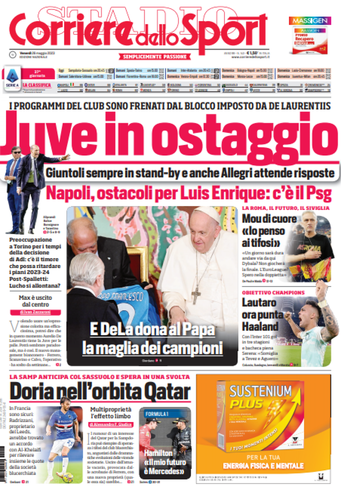 Prima pagina Corriere dello Sport 26-05-2023