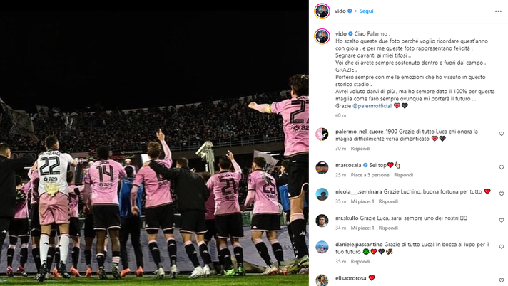 FOTO Palermo, Vido ringrazia i tifosi su Instagram: “Avrei voluto darvi di più…”  FOTO Palermo, Vido ringrazia i tifosi su Instagram: “Avrei voluto darvi di più…” - immagine 1