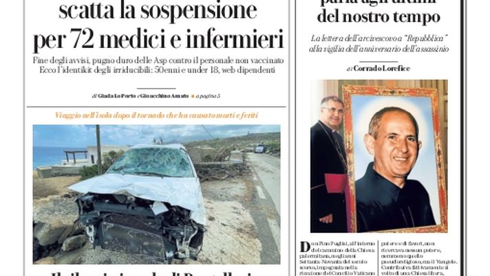 Prima Pagina, La Repubblica-Palermo: “Basta coi No Vax in corsia” Prima Pagina, La Repubblica-Palermo: “Basta coi No Vax in corsia”