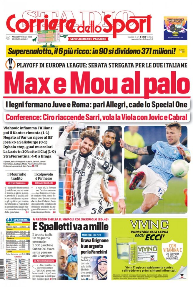 EDICOLA CDS / Max e Mou al palo: i legni fermano Juve e Roma - immagine 1