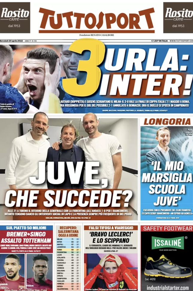 Prima Pagina, Tuttosport: “3 urla Inter. Juve, che succede?”  prima pagina