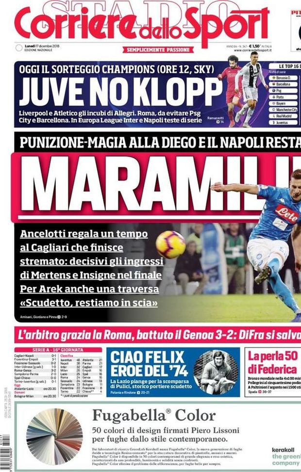 Prima Pagina, Corriere dello Sport: “MaraMilik. Juve no Klopp. Di Fra si salva. Ciao Felix…” Prima Pagina, Corriere dello Sport: “MaraMilik. Juve no Klopp. Di Fra si salva. Ciao Felix…”