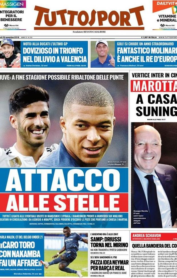 Prima Pagina, Tuttosport: “Attacco alle stelle. Marotta a casa Suning. Pazza idea Neymar per Barça e Real…” Prima Pagina, Tuttosport: “Attacco alle stelle. Marotta a casa Suning. Pazza idea Neymar per Barça e Real…”