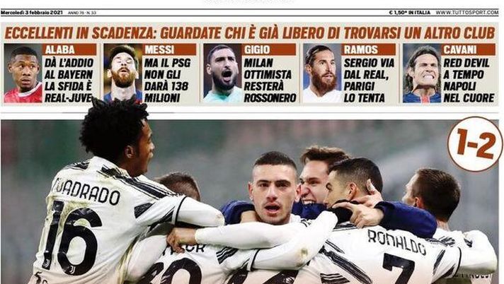 Tuttosport, la prima pagina di oggi, mercoledì 3 febbraio 2021 