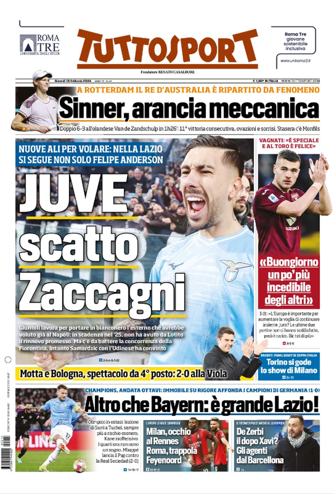 Prima Pagina Tuttosport 15-02-2024