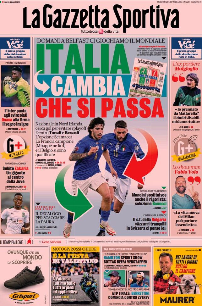 Prima Pagina, La Gazzetta dello Sport: “Italia, cambia che si passa” - immagine 1