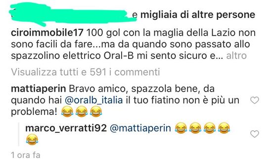 I commenti di Mattia Perin e Marco Verratti al post di Immobile I commenti di Mattia Perin e Marco Verratti al post di Immobile
