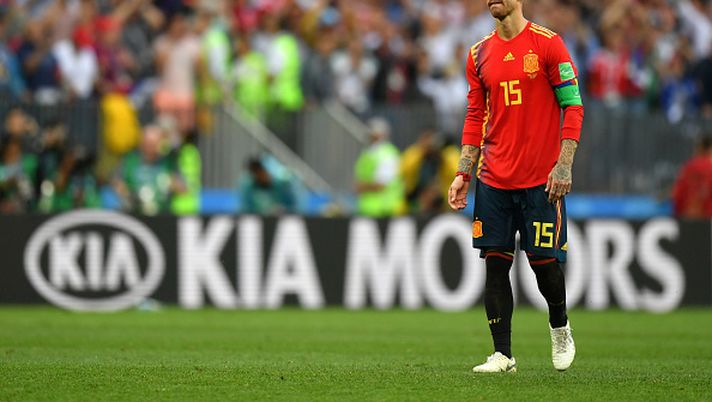 MOSCOW, RUSSIA - JULY 01:  Sergio Ramos of Spain looks dejected following the 2018 FIFA World Cup Russia Round of 16 match between Spain and Russia at Luzhniki Stadium on July 1, 2018 in Moscow, Russia.  (Photo by Dan Mullan/Getty Images)  MOSCOW, RUSSIA - JULY 01:  Sergio Ramos of Spain looks dejected following the 2018 FIFA World Cup Russia Round of 16 match between Spain and Russia at Luzhniki Stadium on July 1, 2018 in Moscow, Russia.  (Photo by Dan Mullan/Getty Images)