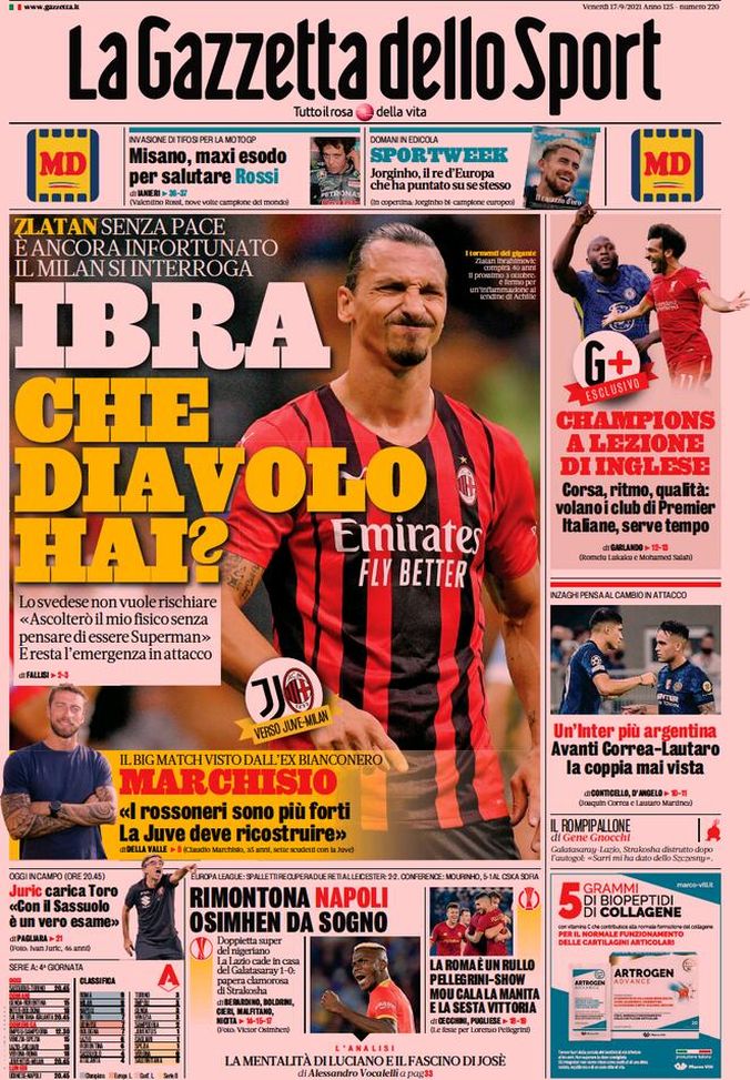 Prima Pagina, La Gazzetta dello Sport: “Ibra che diavolo hai?” 