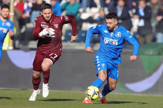 EMPOLI, ITALY - JANUARY 28: Francesco Caputo of Empoli FC in action during the Serie A match between Empoli FC and Torino FC at Stadio Carlo Castellani on January 28, 2023 in Empoli, Italy. (Photo by Gabriele Maltinti/Getty Images)