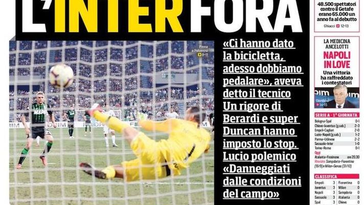 Prima Pagina, Corriere dello Sport: &#8220;L&#8217;Inter fora. Dzekolossal. Senza CR7 Bernabeu più vuoto. La medicina di Ancelotti&#8230;&#8221; 