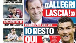 Prima Pagina, Tuttosport: “Allegri lascia! Inter, Marotta furioso. Occasione Milan, Lazio senza difesa…”