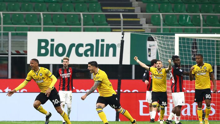 Rodrigo Becao (difensore Udinese) esulta per il suo gol in Milan-Udinese (Serie A 2020-2021) | AC Milan News (Getty Images) 
