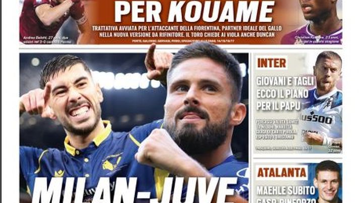 Prima Pagina, Tuttosport: “Milan-Juve senza tregua. Belotti, assist per Kouame”  Prima Pagina, Tuttosport: “Milan-Juve senza tregua. Belotti, assist per Kouame”