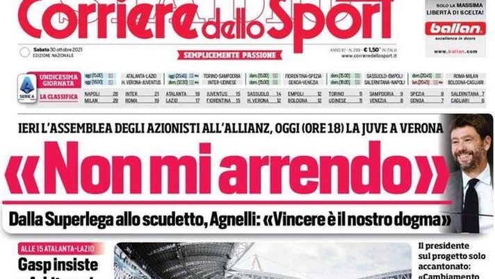 Prima Pagina, Corriere dello Sport: “Non mi arrendo Mou-Pioli, la sfida dei due modi” - immagine 1