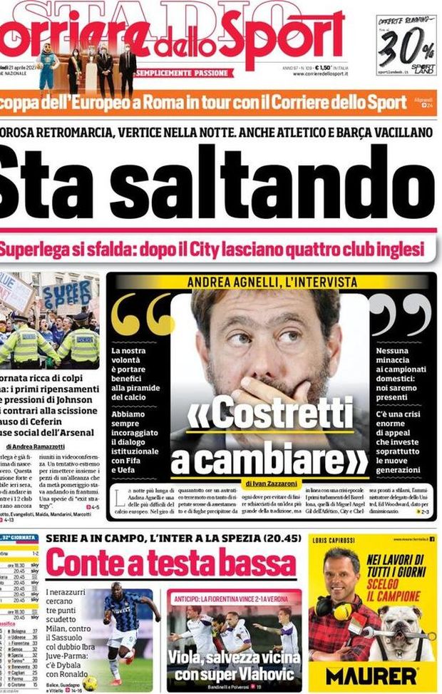  Il Corriere dello Sport, la prima pagina di oggi, mercoledì 21 aprile 2021 
