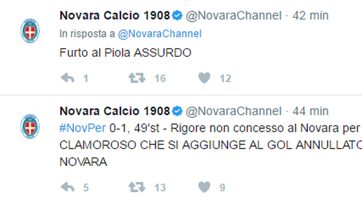 dal profilo Twitter ufficiale del Novara Calcio dal profilo Twitter ufficiale del Novara Calcio
