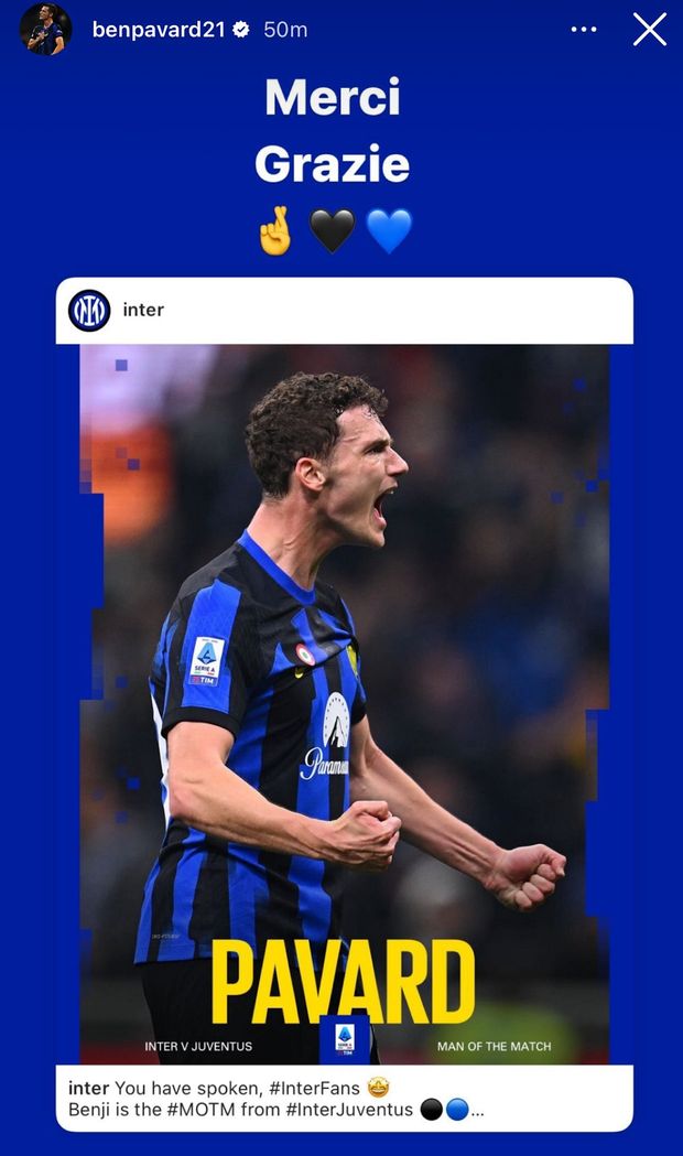 Pavard votato migliore in campo in Inter-Juve: “Merci, grazie”- immagine 2