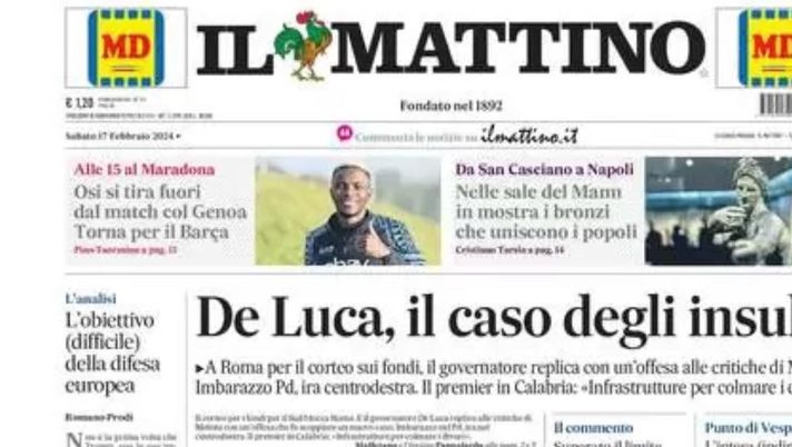 prima pagina il mattino oggi