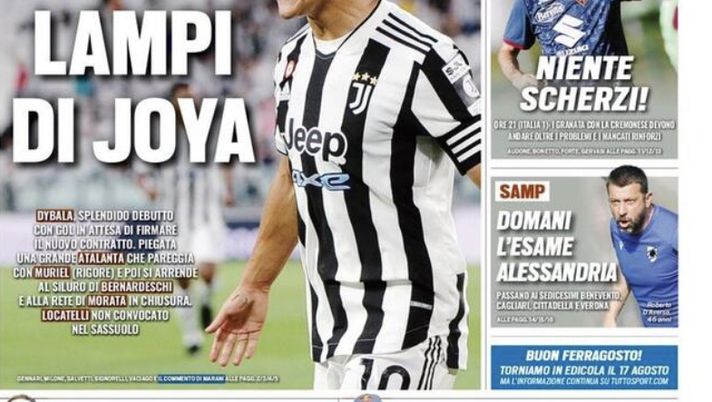 Prima Pagina, Tuttosport: “Juve lampo di gioia. Inter, subito Dzeko gol” 