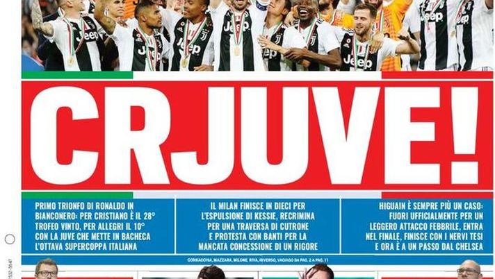 Prima Pagina, Tuttosport: &#8220;CRJuve! Higuain è sempre più un caso. Cuore Millico&#8230;&#8221; 