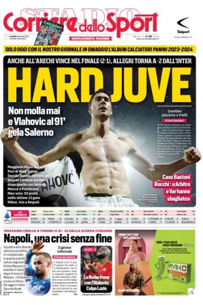 EDICOLA / CdS: Hard Juve, non molla mai: -2 dall’Inter. Caso Bastoni, Rocchi: “Errore” - immagine 1