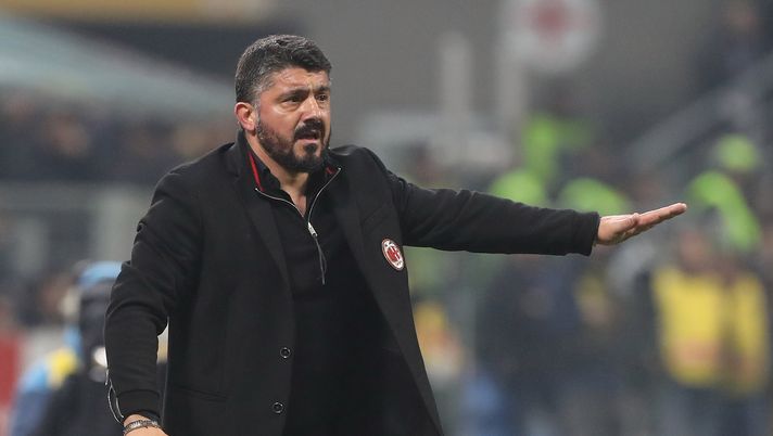 MILAN, ITALY - APRIL 04:  AC Milan coach Gennaro Gattuso gestures during the Serie A match between AC Milan and FC Internazionale at Stadio Giuseppe Meazza on April 4, 2018 in Milan, Italy.  (Photo by Marco Luzzani/Getty Images) 