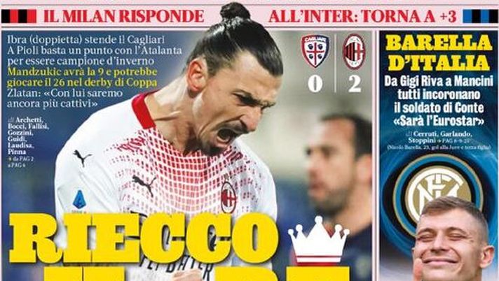 La Gazzetta dello Sport, la prima pagina di oggi, martedì 19 gennaio 2021 