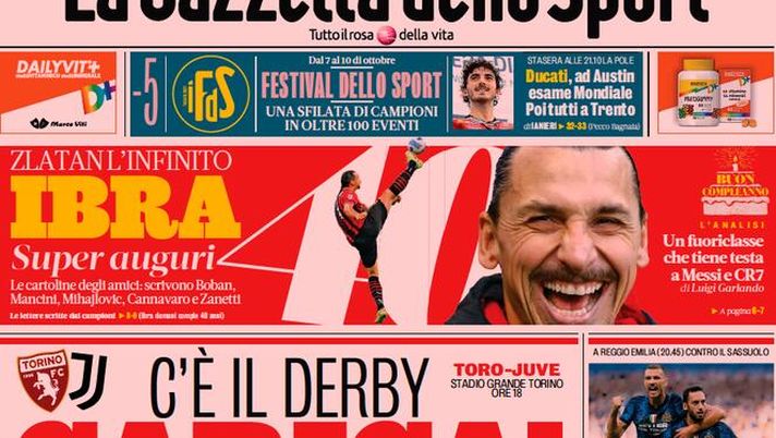 Prima Pagina, La Gazzetta dello Sport: “C’è il derby carica! Ibra super auguri” - immagine 1
