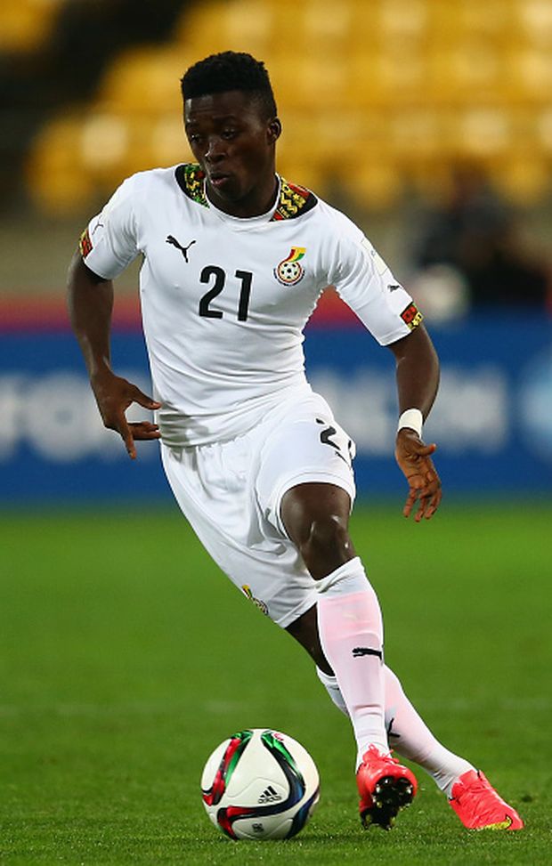 WELLINGTON, NEW ZEALAND - MAY 30:  Patrick Asmah of Ghana controles the ball during the FIFA U-20 World Cup New Zealand 2015 Group B match between Ghana and Austria at Wellington Regional Stadium on May 30, 2015 in Wellington, New Zealand.  (Photo by Alex Grimm - FIFA/FIFA via Getty Images) 