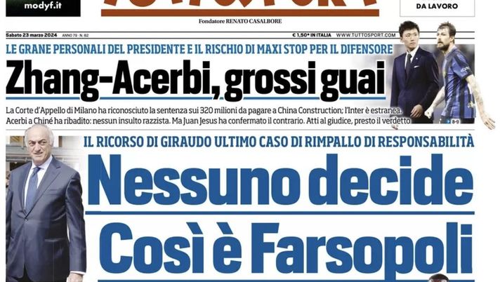 PRIMA PAGINA TUTTOSPORT OGGI