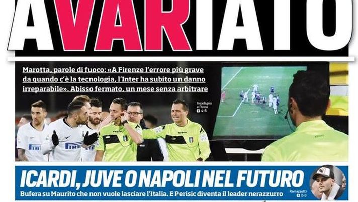 Prima Pagina, Corriere dello Sport: “AVARiato. Palermo, altro esame. Lazio-Milan, Coppa e Falcao. Icardi, Juve o Napoli…”  Prima Pagina, Corriere dello Sport: “AVARiato. Palermo, altro esame. Lazio-Milan, Coppa e Falcao. Icardi, Juve o Napoli…”