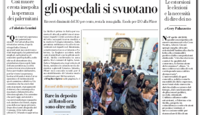 Prima Pagina, La Repubblica-Palermo: “Il Covid batte in ritirata” prima pagina