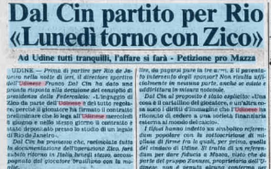 Accadde Oggi 8/6/1983 Dal Cin partito per Rio per prendere Zico