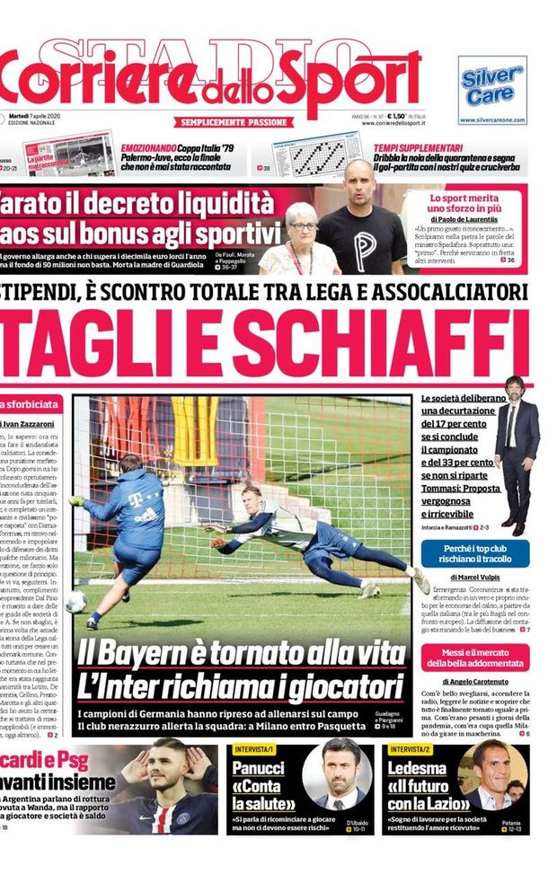  Prima pagina Corriere dello sport 7 aprile 2020 
