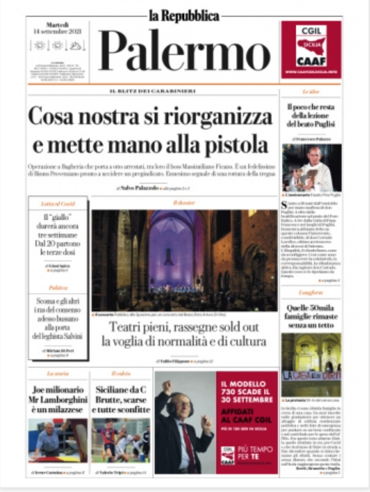 Prima Pagina, La Repubblica Palermo: &#8220;Cosa nostra si riorganizza&#8221; 