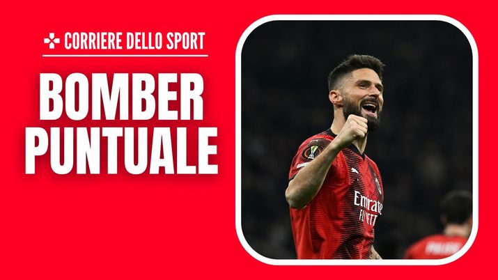 esultanza gol Olivier Giroud AC Milan Milan-Slavia Praga 4-2 Europa League 2023-2024