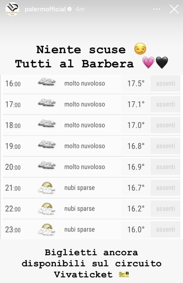 Palermo-Venezia, migliorano le previsioni meteo. Il club: “Tutti al Barbera”- immagine 2