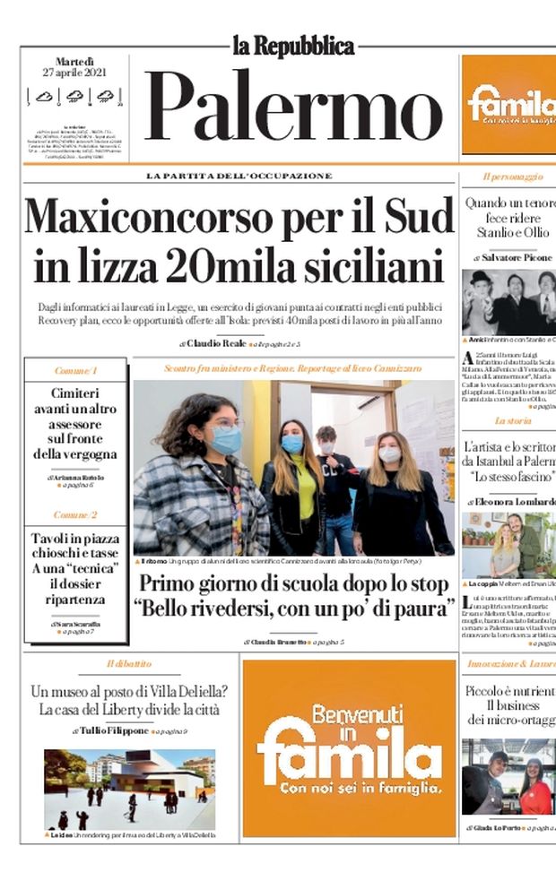 Prima Pagina, La Repubblica-Palermo: “Maxiconcorso per il Sud, in lizza 20mila siciliani”  Prima Pagina, La Repubblica-Palermo: “Maxiconcorso per il Sud, in lizza 20mila siciliani”