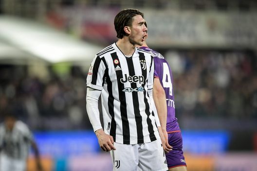 FLORENCE, ITALY - MARCH 02: Dusan Vlahovic of Juventus during the Coppa Italia Semi Final 1st Leg match between ACF Fiorentina and Juventus FC at Stadio Artemio Franchi on March 2, 2022 in Florence, Italy. (Photo by Daniele Badolato - Juventus FC/Juventus FC via Getty Images)