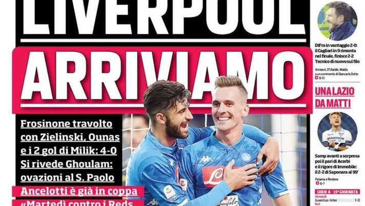 Prima Pagina, Corriere dello Sport: “Liverpool arriviamo. Bestia bianconera. Roma da ridere, Lazio da matti. Sarri…”  Prima Pagina, Corriere dello Sport: “Liverpool arriviamo. Bestia bianconera. Roma da ridere, Lazio da matti. Sarri…”