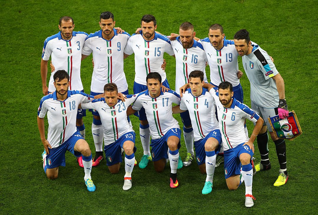  LYON, FRANCE - JUNE 13:  Italy players line up for the team photos prior to the UEFA EURO 2016 Group E match between Belgium and Italy at Stade des Lumieres on June 13, 2016 in Lyon, France.  (Photo by Clive Brunskill/Getty Images) 
