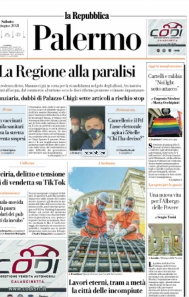 Prima Pagina, La Repubblica-Palermo: “La Regione alla paralisi”  Prima Pagina, La Repubblica-Palermo: “La Regione alla paralisi”