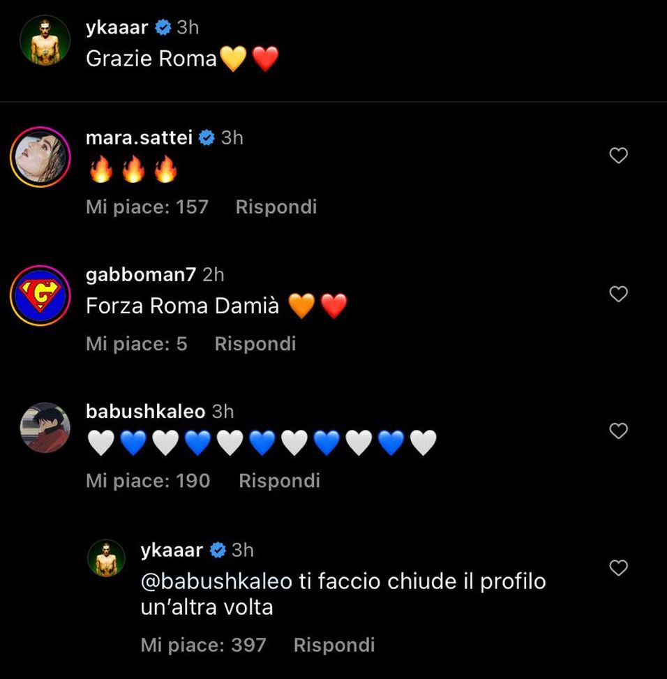 Damiano David scherza con un suo amico della Lazio: “Ti faccio chiudere il profilo”- immagine 2