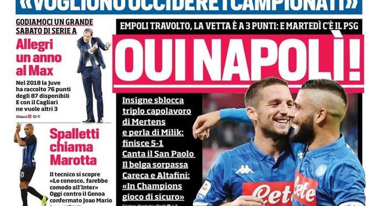 Prima Pagina, Corriere dello Sport: “Oui Napolì. Allegri, un anno al Max. Il Palermo cerca il primo posto…” Prima Pagina, Corriere dello Sport: “Oui Napolì. Allegri, un anno al Max. Il Palermo cerca il primo posto…”