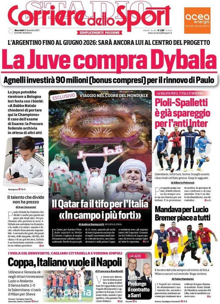 Prima Pagina, Corriere dello Sport: “La Juve compra Dybala. Pioli vs Spalletti” Prima Pagina